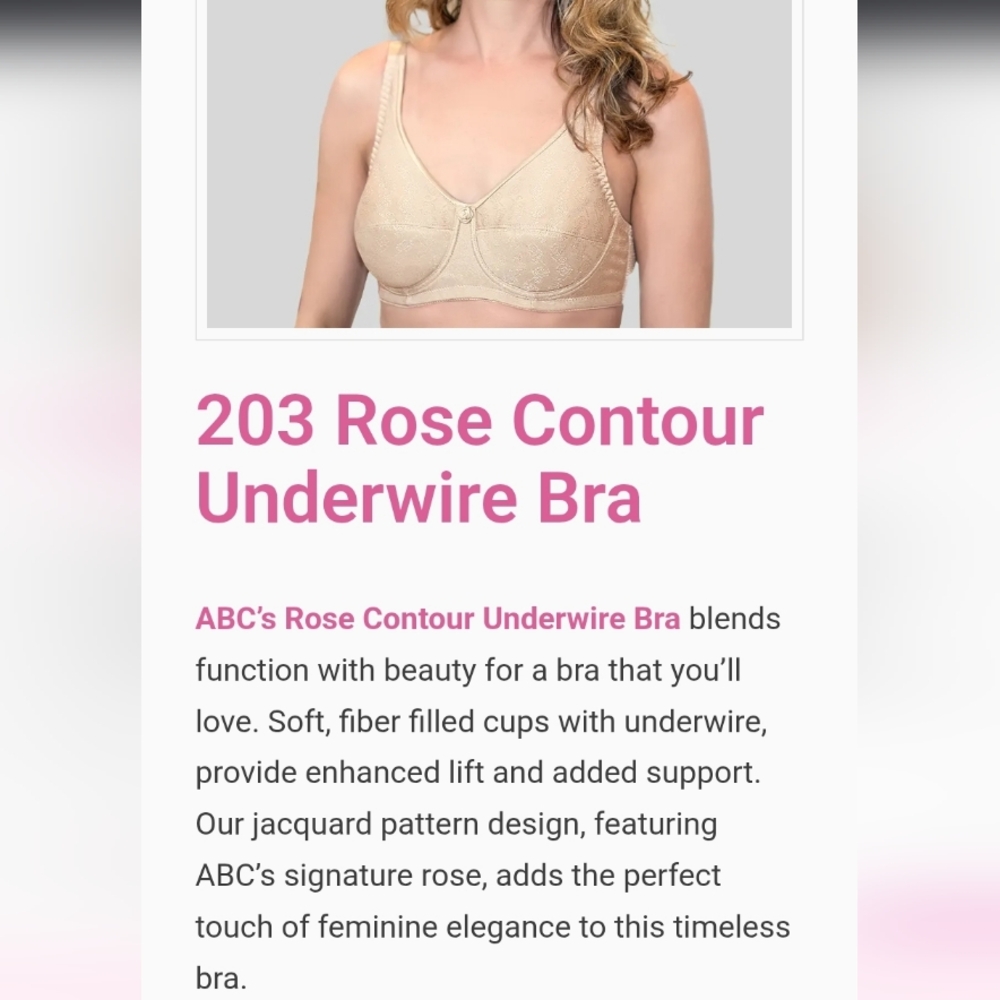 ABC 203 Rose Contour Underwire Bra With Cup Pockets In 40DD/40DDD